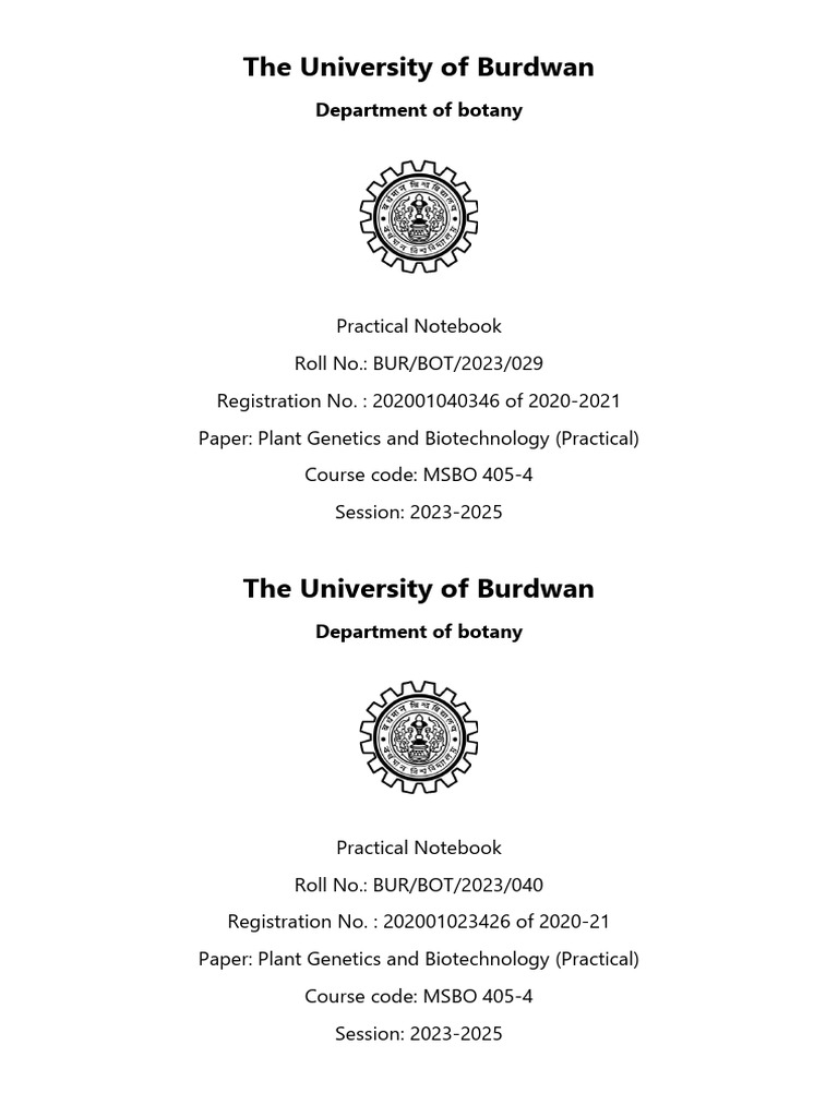 Botany Practical Notebook 2023-2025 | PDF