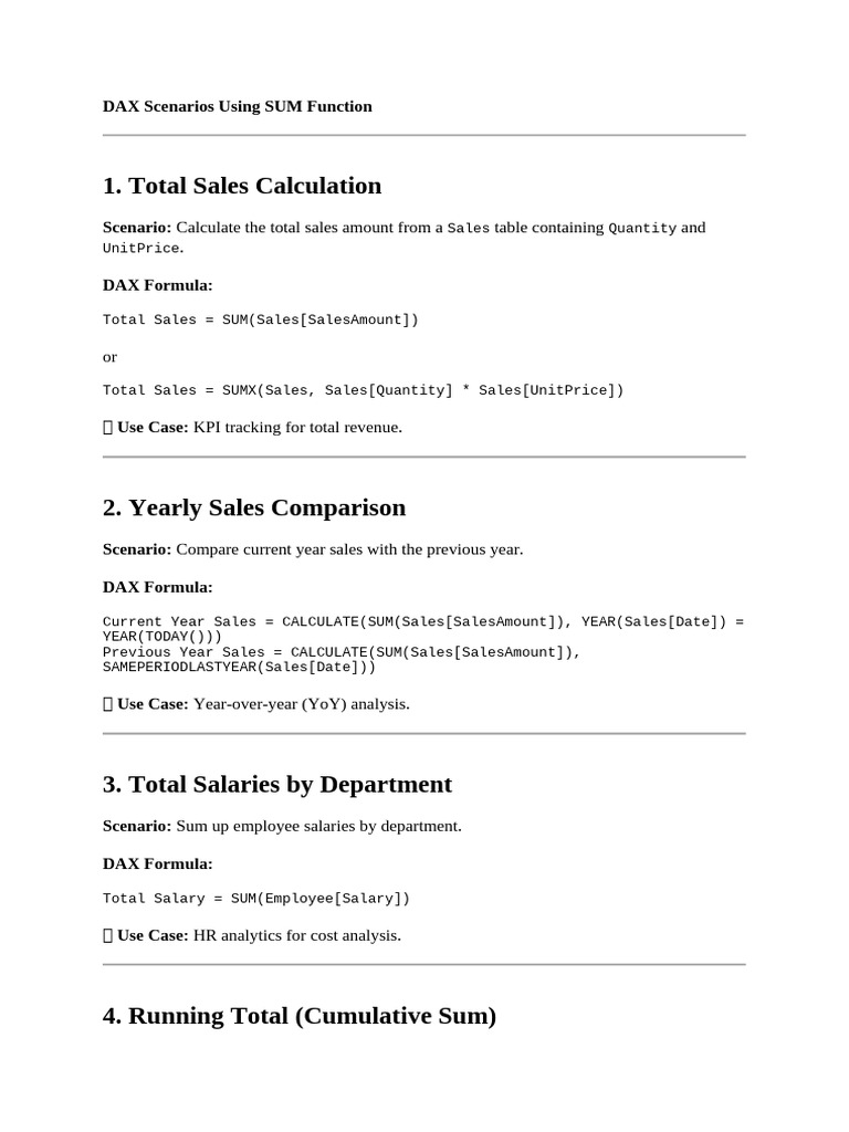 DAX Scenarios Using SUM Function | PDF | Computing | Information Science