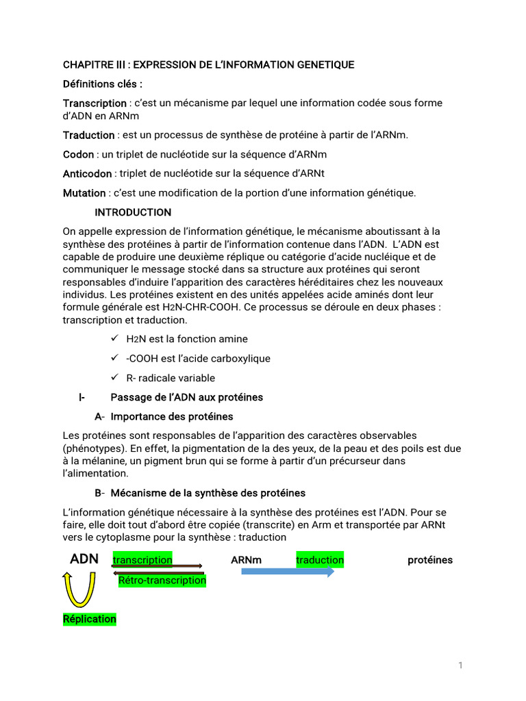 Expression de l'information génétique | PDF | Code génétique | Acide ...