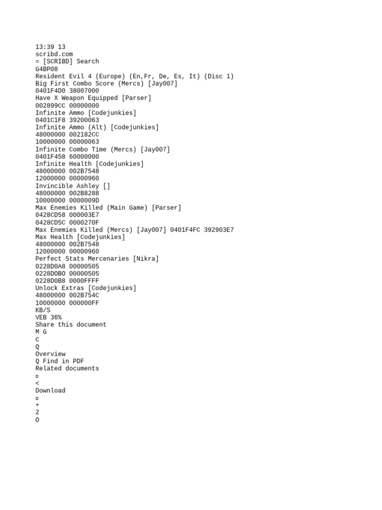 Resident Evil 4 Cheat Codes Guide | PDF