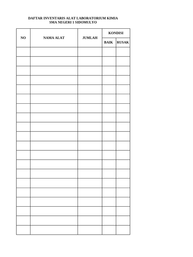 Form Inventaris Alat Dan Bahan | PDF