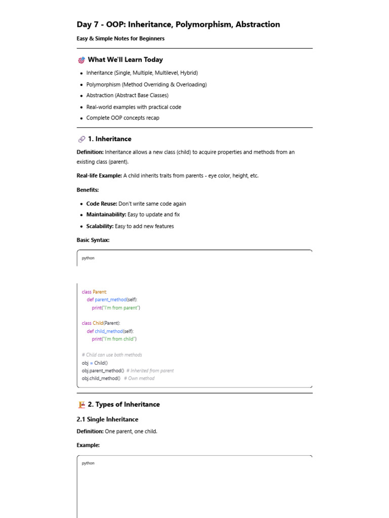 OOP Concepts: Inheritance & Polymorphism | PDF | Class (Computer ...