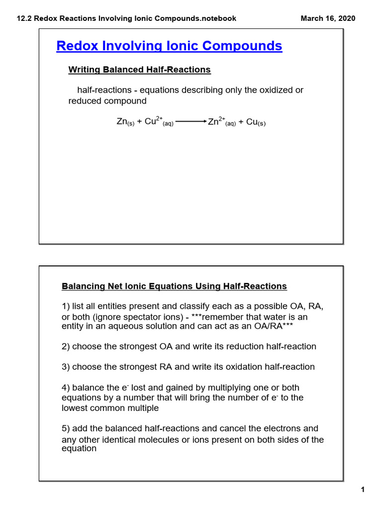 12.2 Redox Reactions Involving Ionic Compounds | PDF | Redox | Chemical ...