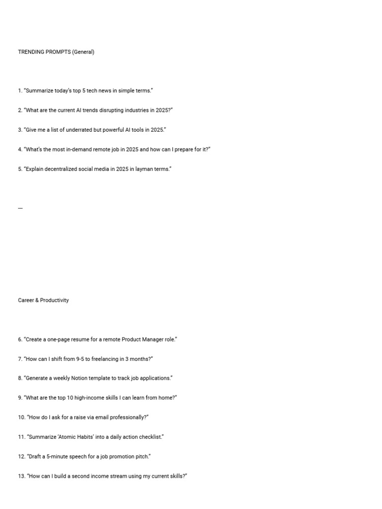 Trending AI Prompts for 2025 | PDF