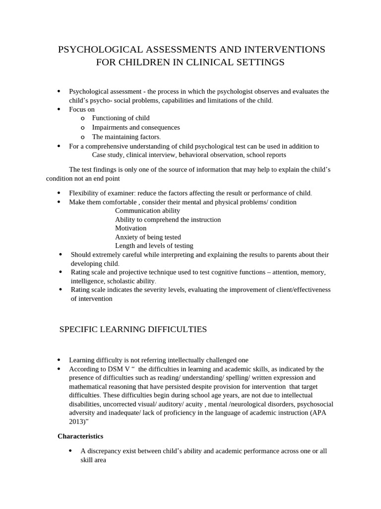Child Psychological Assessments Guide | PDF | Learning Disability ...
