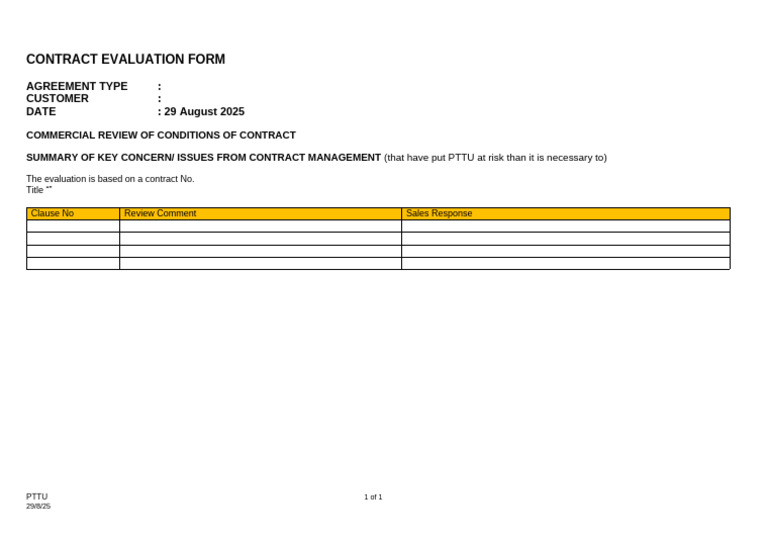 Contract Evaluation Form Summary | PDF