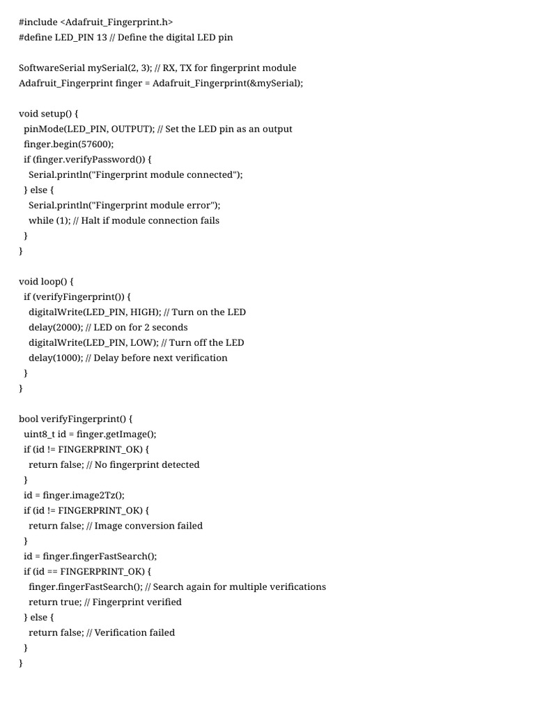 Fingerprint Sensor LED Control Code | PDF