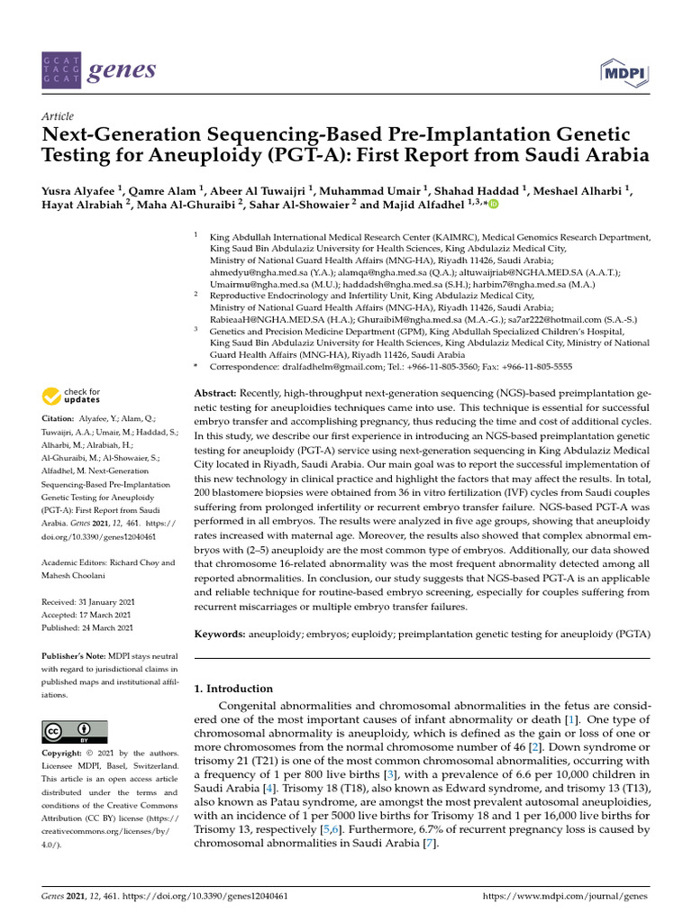 PGT A | PDF | In Vitro Fertilisation | Human Reproduction