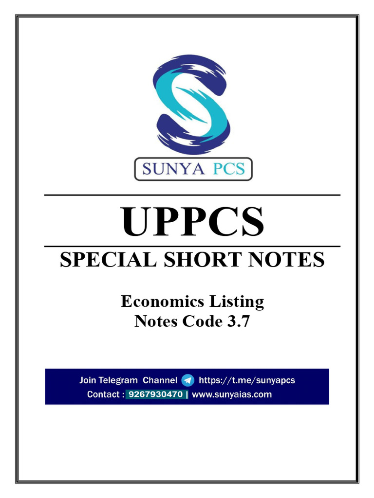 UPPCS Economics Short Notes Guide | PDF | Unemployment | Sustainability