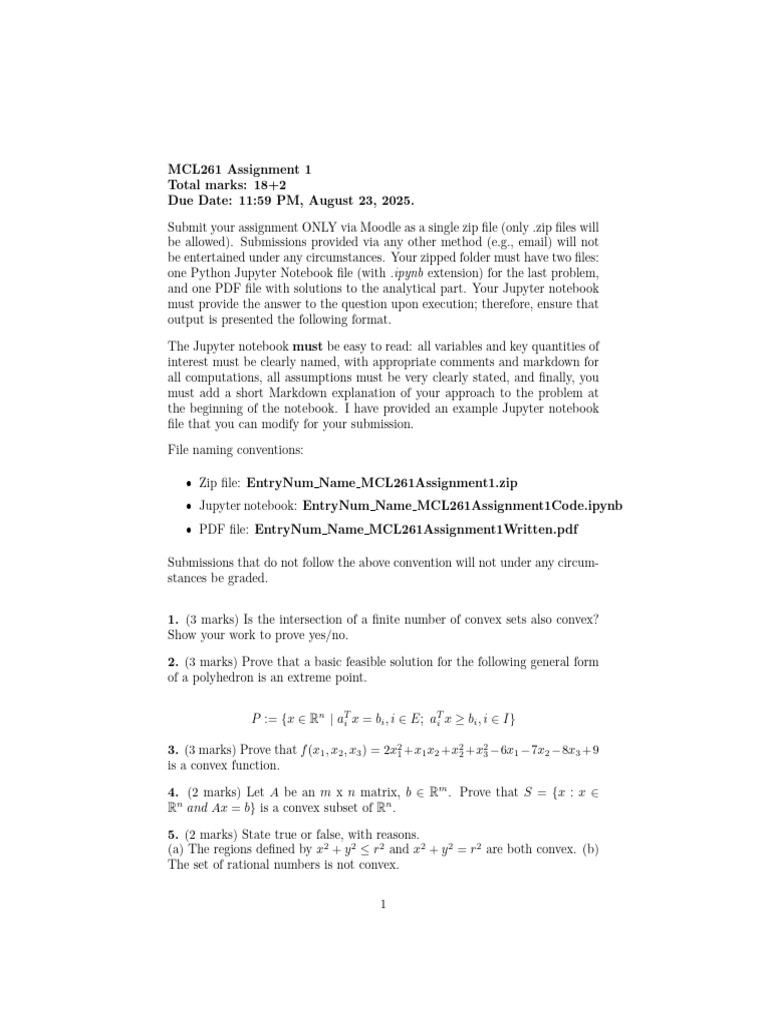 MCL261 Assignment 1 Guidelines | PDF | Linear Programming | Theoretical ...