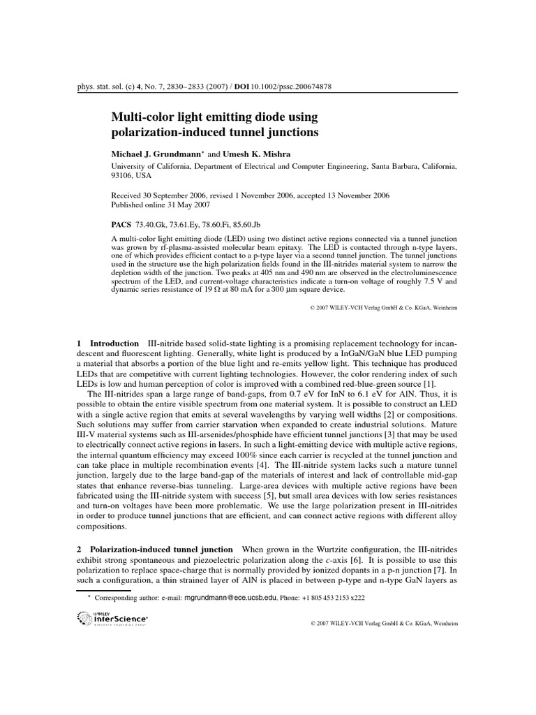 Multi-Color LED with Tunnel Junctions | PDF | Light Emitting Diode ...