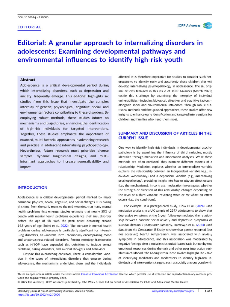 Identifying High-Risk Youth for Disorders | PDF | Anxiety | Mental Disorder