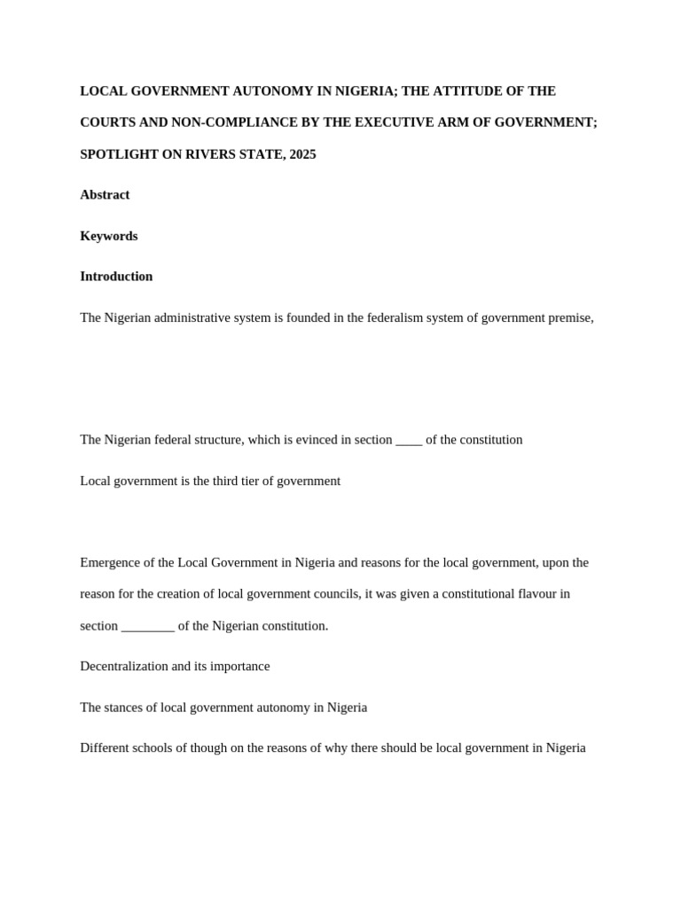 Local Government Autonomy in Nigeria | PDF | Autonomy | State (Polity)