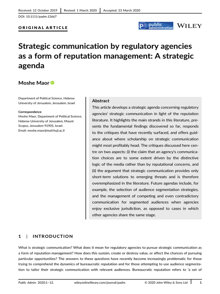 Strategic Communication in Regulatory Agencies | PDF | Reputation ...