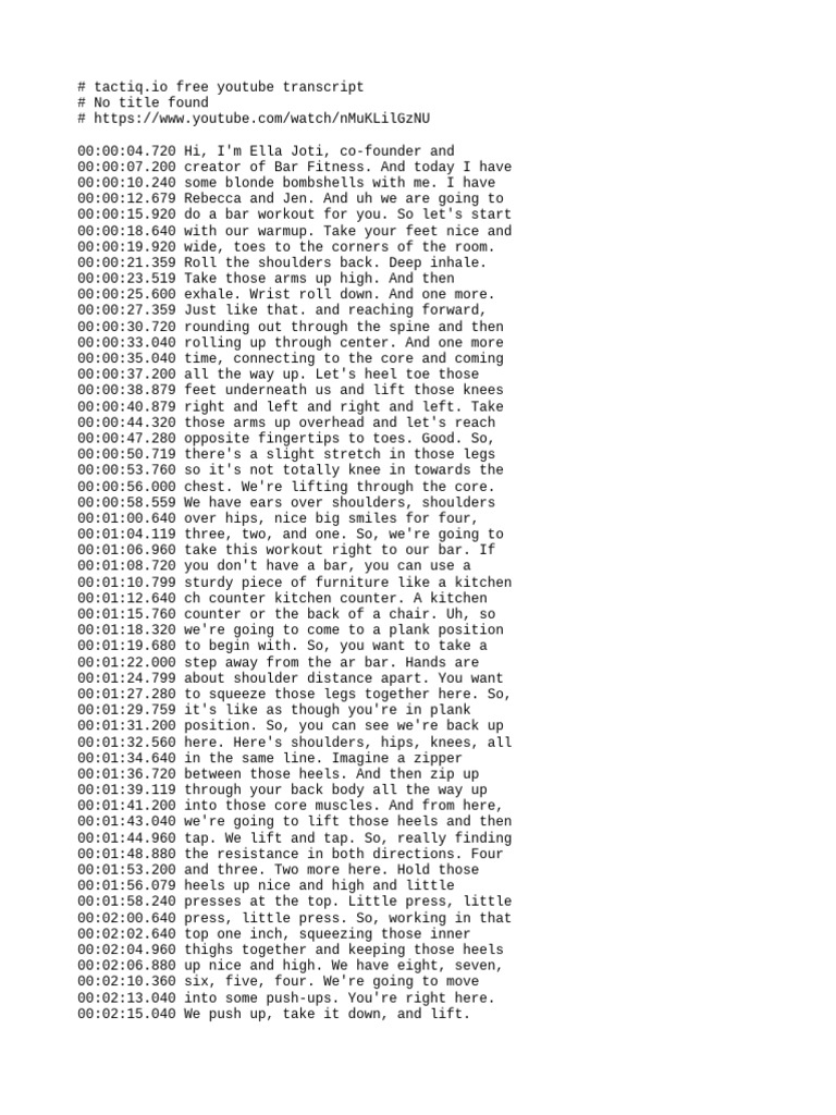 Bar Fitness Workout Transcript | PDF | Anatomical Terms Of Motion | Foot
