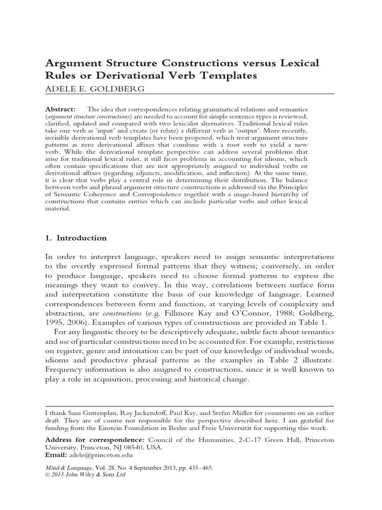 Argument Structure Constructions versus Lexical Rules or Derivational ...