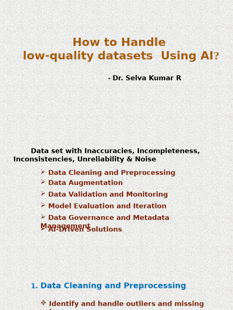 Optimize Low-Quality Datasets with AI | PDF