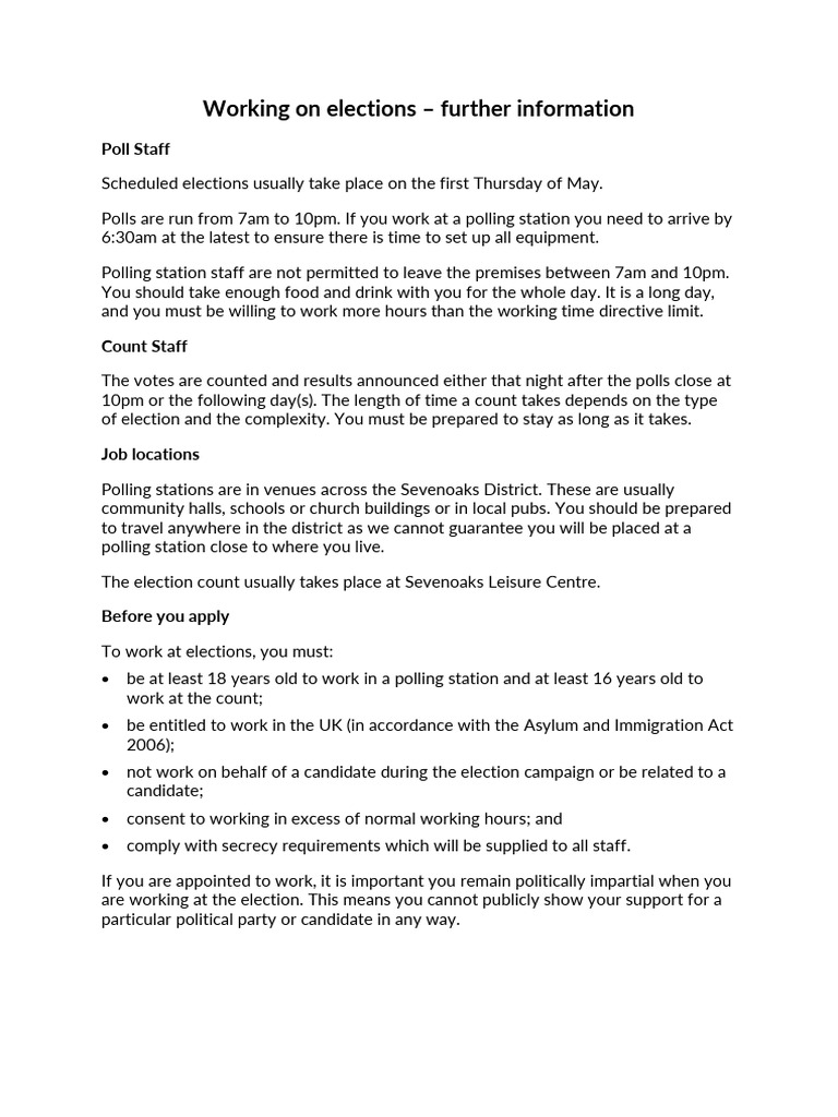 Elections Roles Further Information | PDF | Voting | Elections