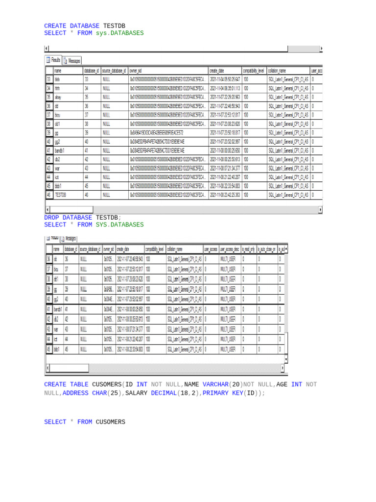 SQL Database and Table Management Guide | PDF