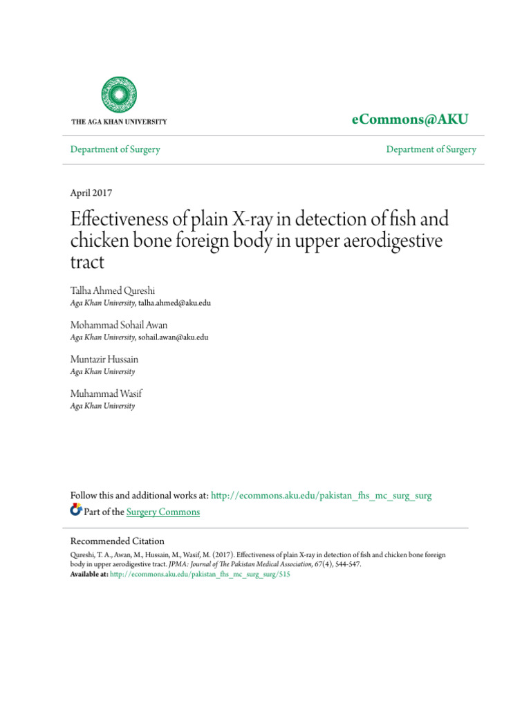 Effectiveness of Plain X-Ray in Detection of Fish and Chicken Bon | PDF ...
