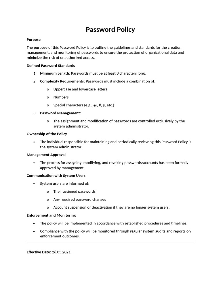Pasta Mentors Password Policy | PDF