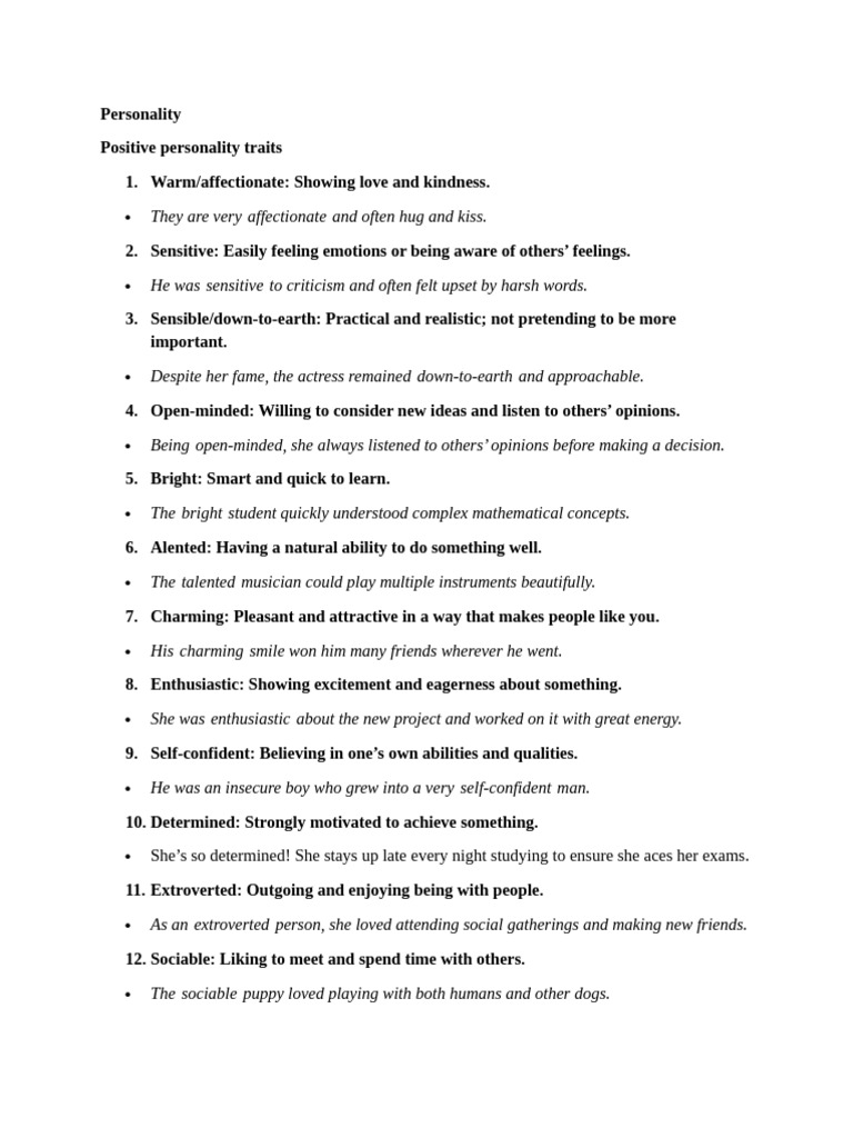 Personality Traits: Positive and Negative | PDF | Extraversion And ...