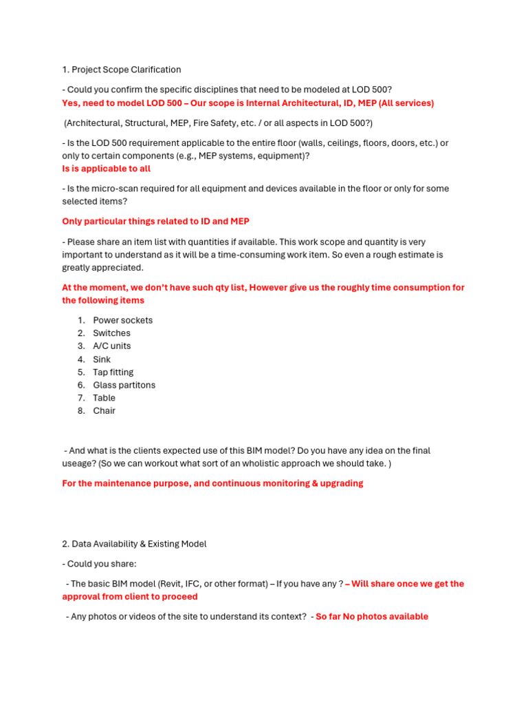 LOD 500 Project Scope and Requirements | PDF