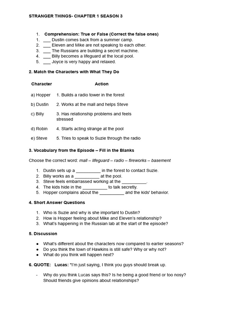 Stranger Things Season 3 Chapter 1 Guide | PDF