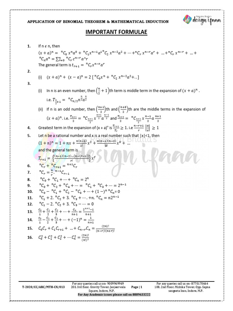 Application of Binomial Theorem - Mathematical Induction - Class Notes ...