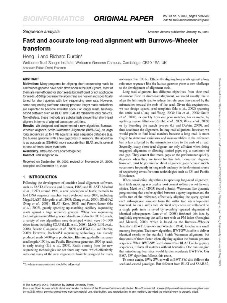 BWASW | PDF | Sequence Alignment | Bioinformatics