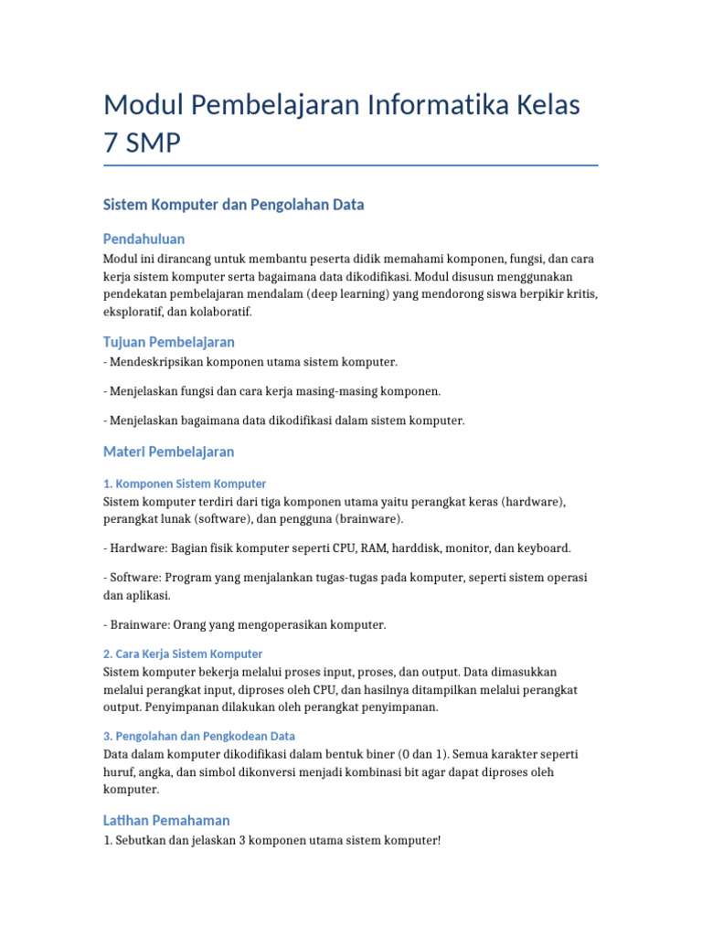 Modul Sistem Komputer Kelas 7 SMP | PDF