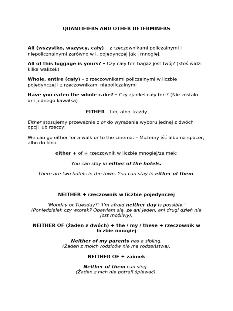 Quantifiers and Other Determiners | PDF