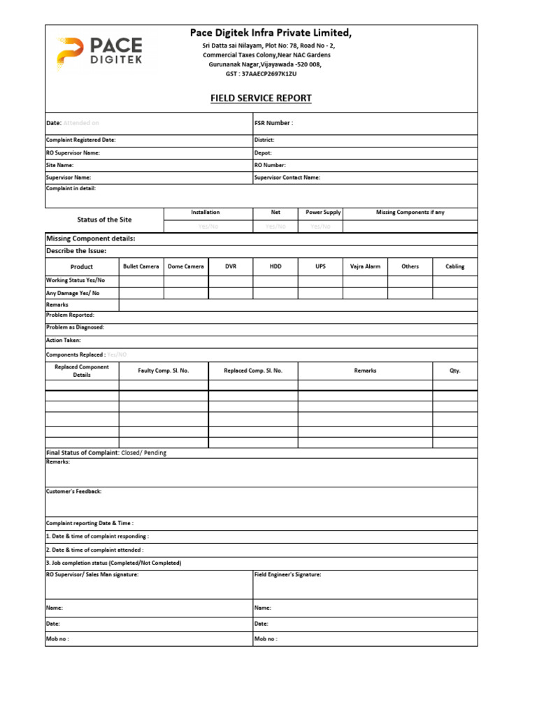 Field Service Report for Security Systems | PDF