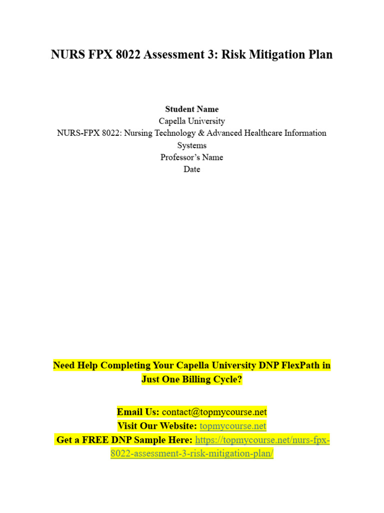 NURS FPX 8022 Assessment 3 | PDF | Electronic Health Record | Patient ...