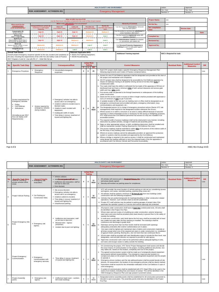 Emergency Risk Assessment Template | PDF | Stairs | Risk