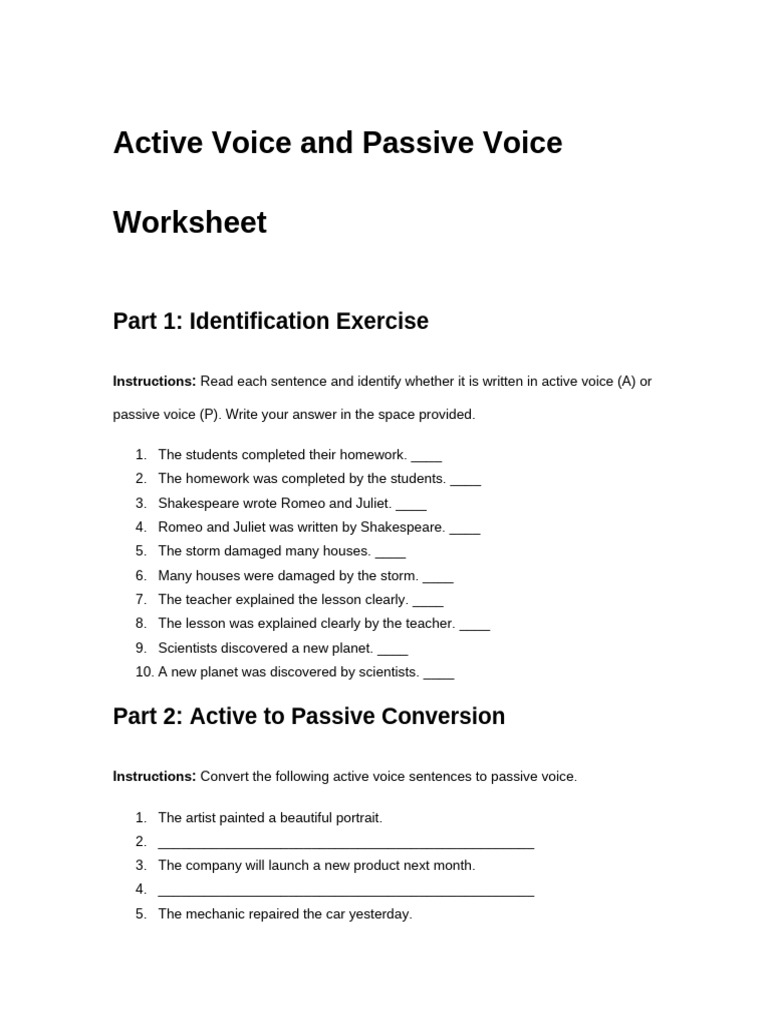 Active and Passive Voice Exercises | PDF