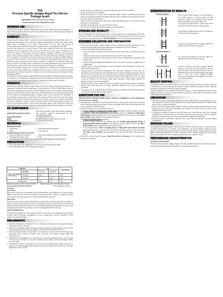 PSA Rapid Test Device Instructions | PDF | Prostate Specific Antigen ...