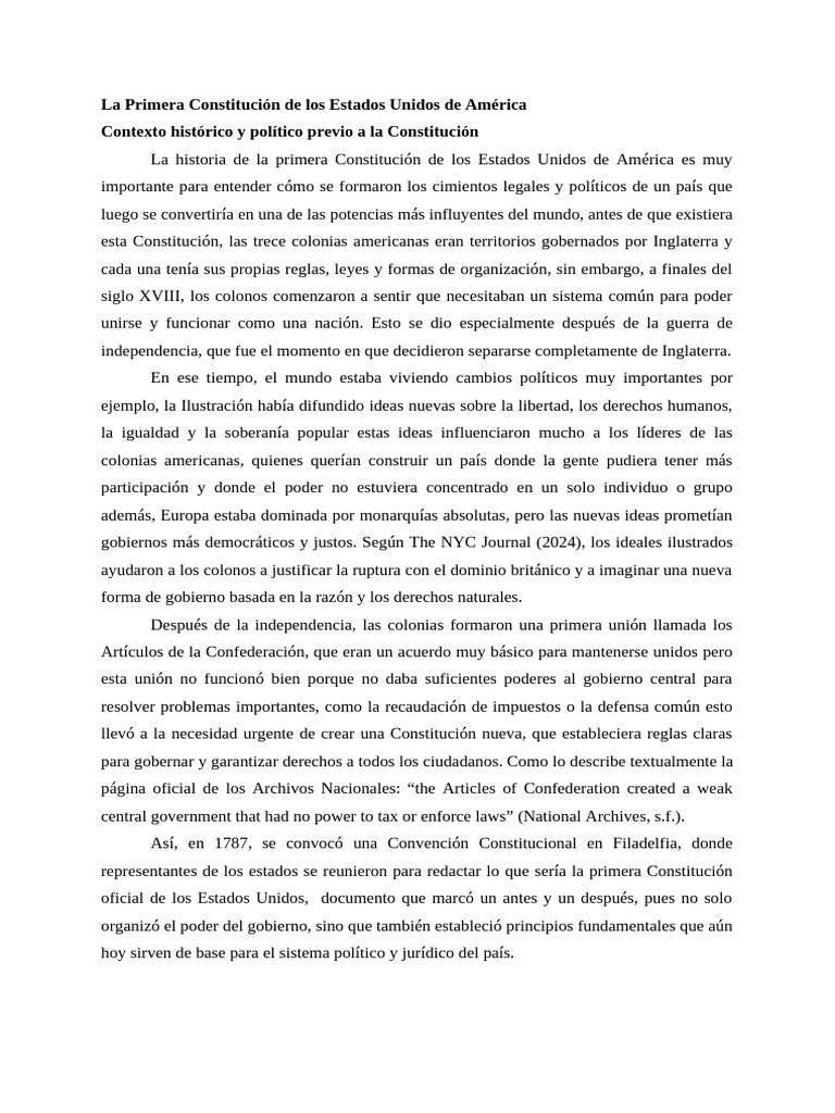 La Primera Constitución de Los Estados Unidos de América | PDF ...