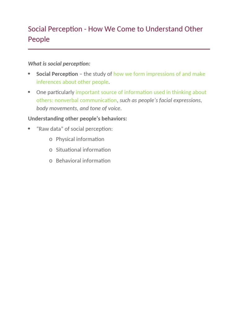 Chapter 4 - Social Perception | PDF | Nonverbal Communication ...