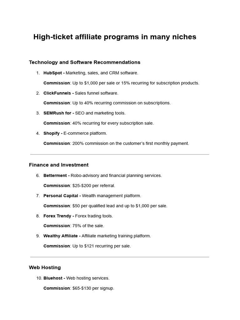High-Ticket Affiliate Programs Overview | PDF