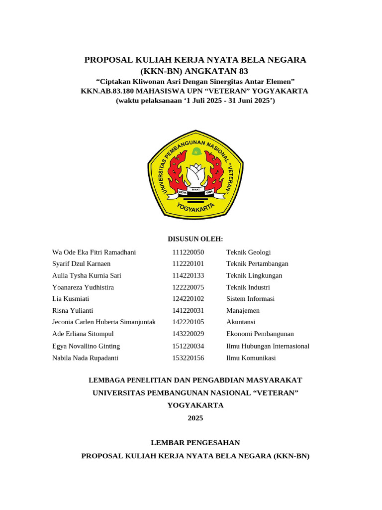 Proposal KKN-BN: Kliwonan Asri 2025 | PDF