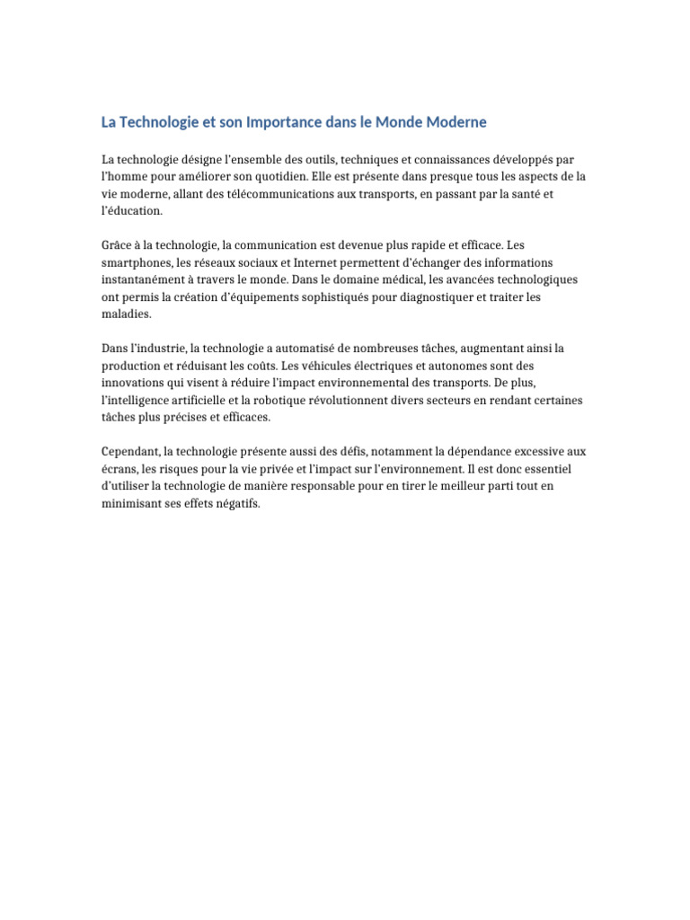Importance de la Technologie Moderne | PDF