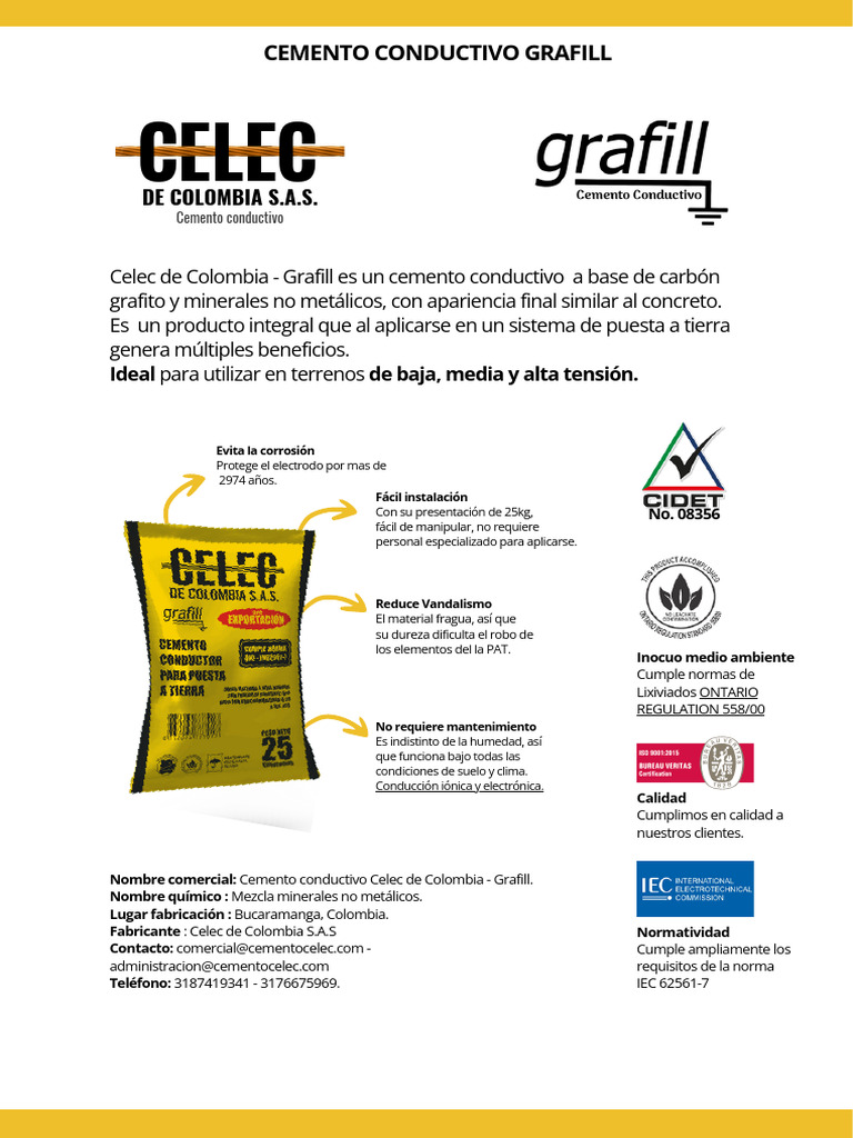 Cemento Conductivo Grafill de Celec | PDF | Cemento | Hormigón