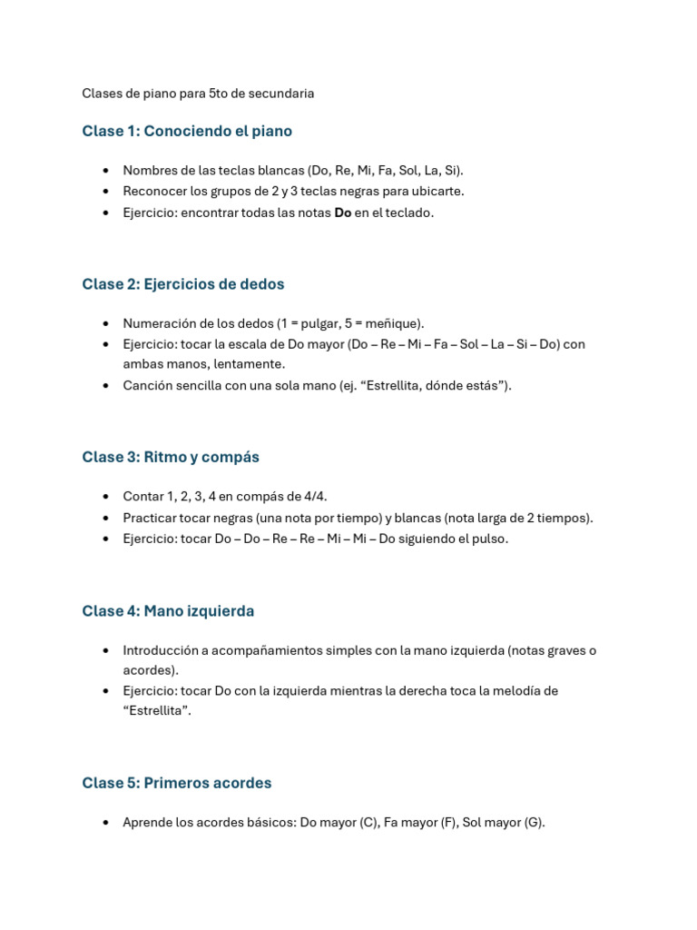 Clases de Piano 5to Sec | PDF