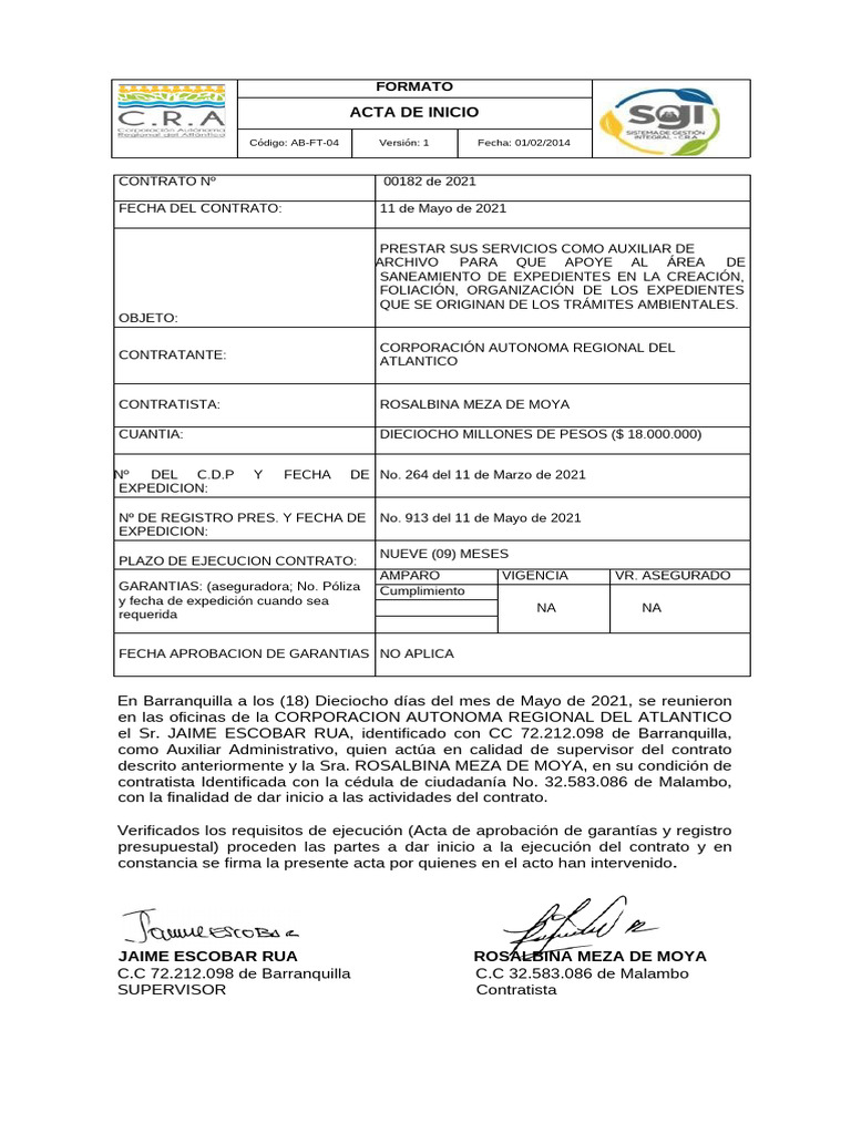 Acta de Inicio | PDF