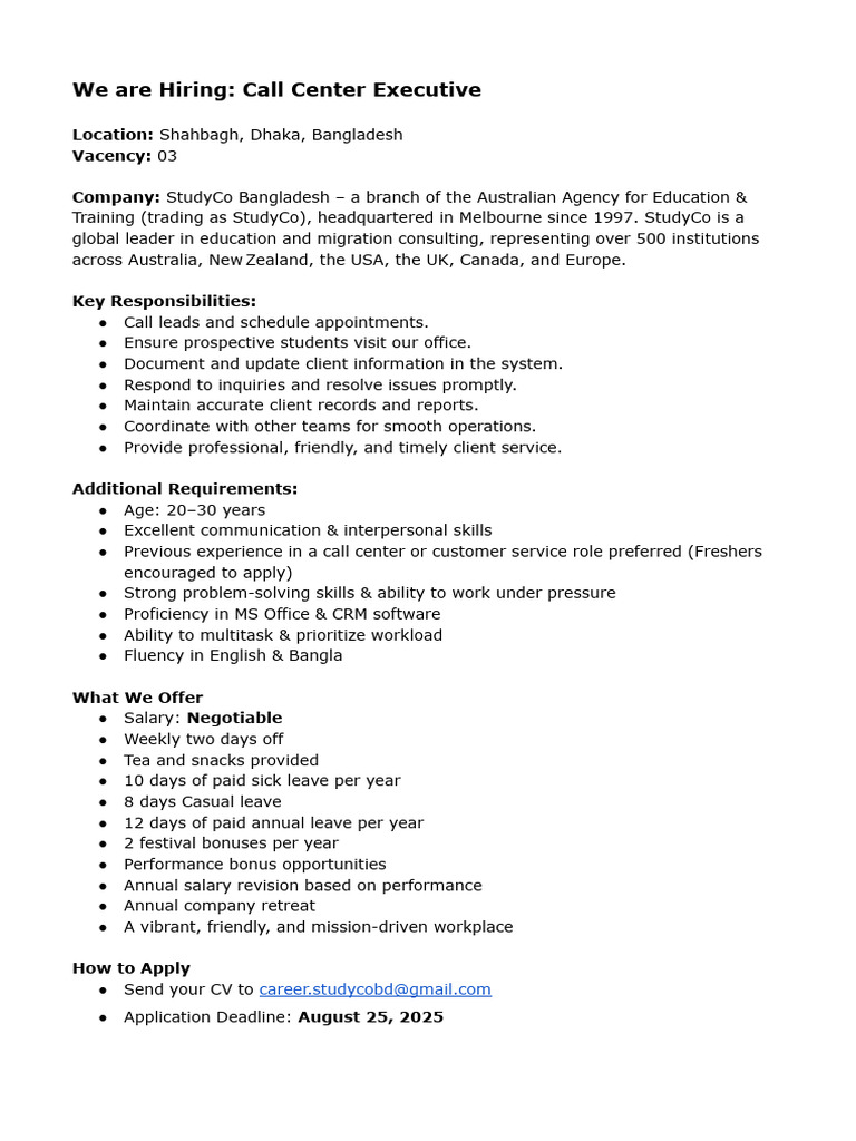 Hiring-Call Center Executive | PDF