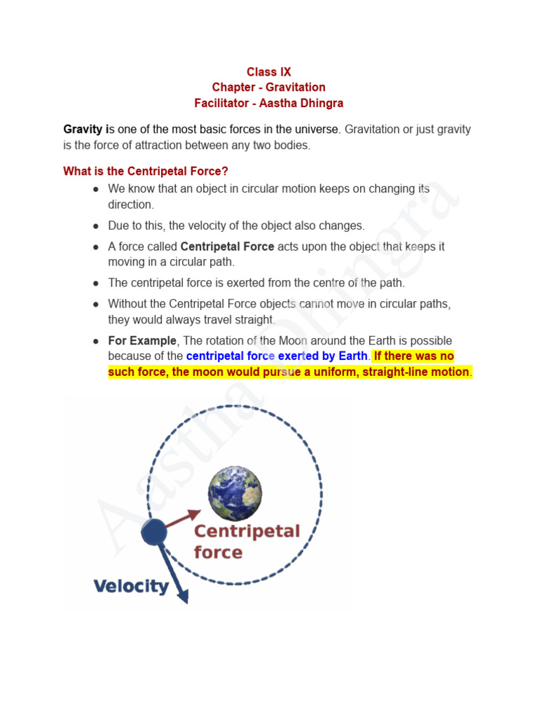 Chapter Notes on Gravitation | PDF | Force | Weight