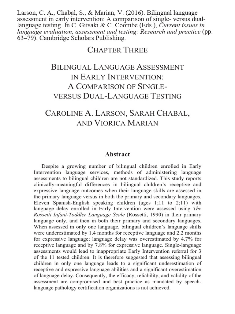 Bilingual Language Assessment in Early Intervention | PDF ...