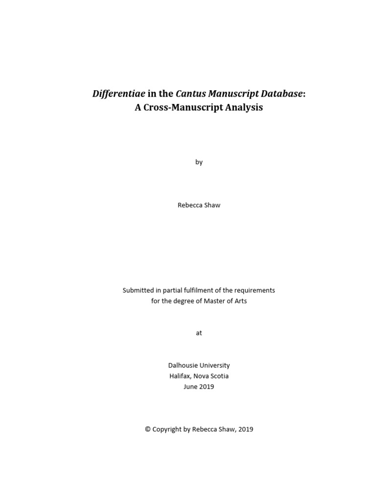 (Shaw) Differentiae in The Cantus Manuscript Database | PDF | Church Music