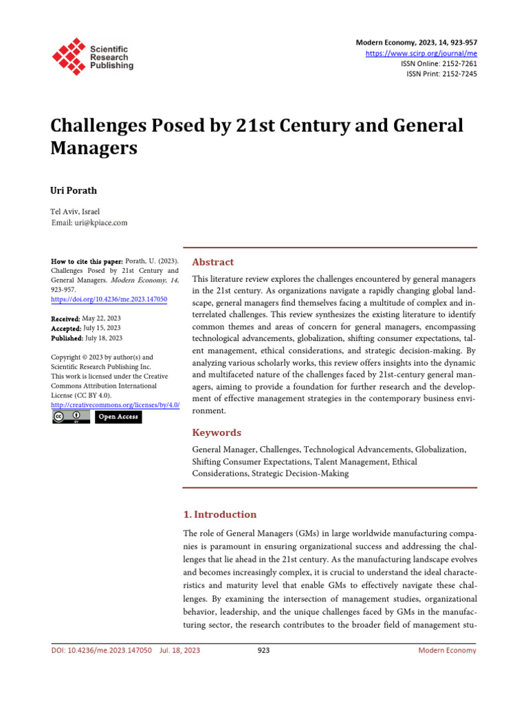 21st Century Challenges for General Managers | PDF | Probability ...